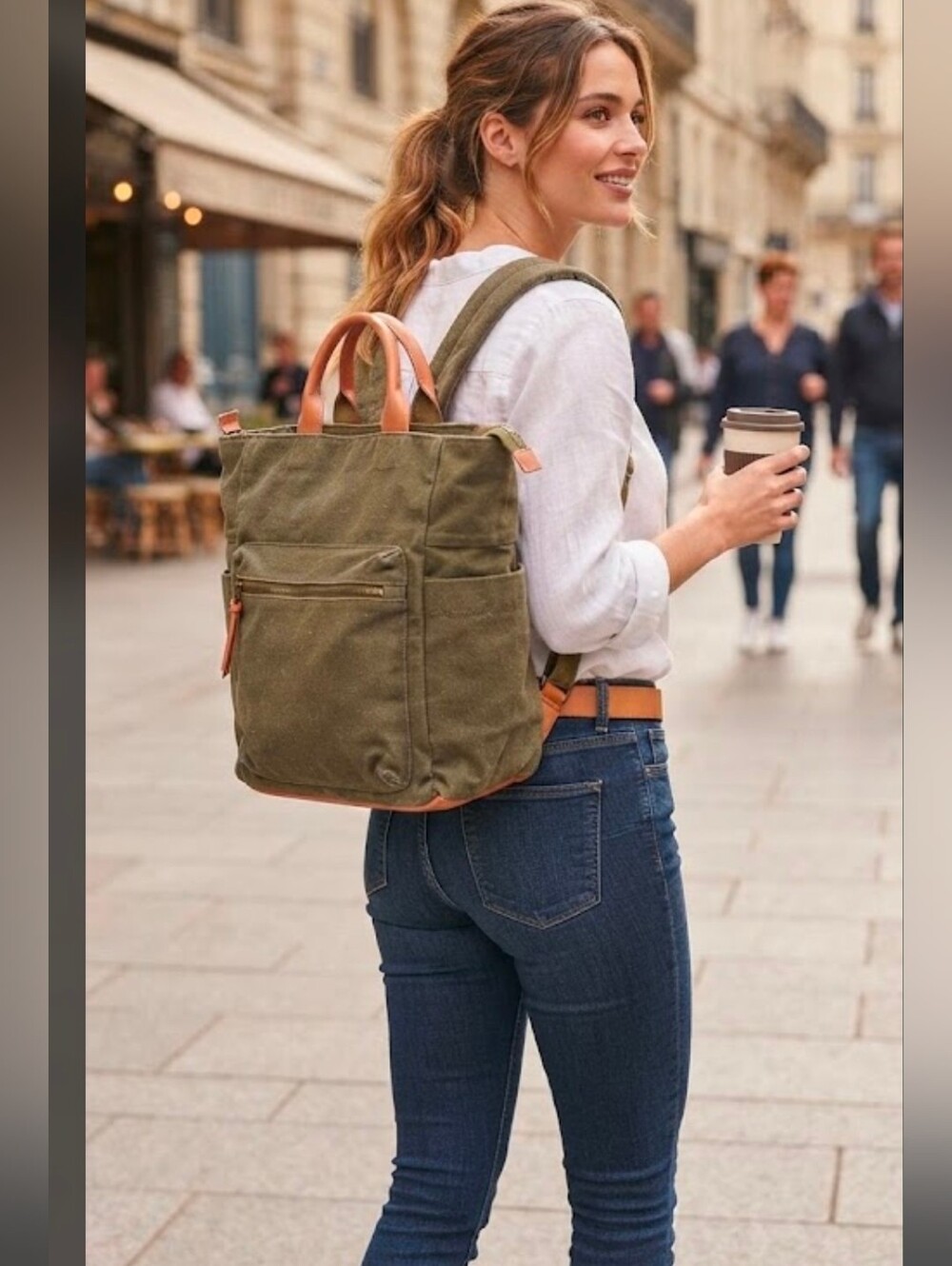 Universal Thread Olive Green Canvas Convertible Backpack Tote Bag